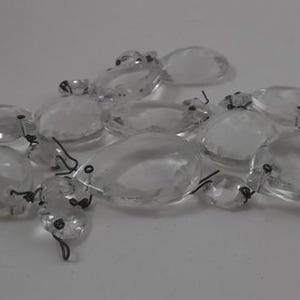 Vintage Chandelier Crystals, 1 1/2&#39;’ Teardrop Glass Crystal with 1/2&#39;&#39; Octagon, Faceted Prisms, 2 1/4&#39;&#39; total, 10 Pieces