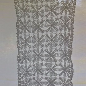 Vintage Runner or Dresser Scarf, Sideboard Buffet Runner, White Crochet Cotton, Squares, Extra Long, 40&#39;&#39; x 20&#39;&#39;