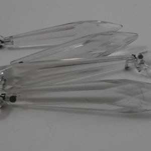 Vintage Chandelier Crystals, 3 1/2” Large Clear Glass Crystal with 5/8&#39;&#39; Octagon, Icicle Prisms, 4 1/4&#39;&#39; total, 4 Pieces