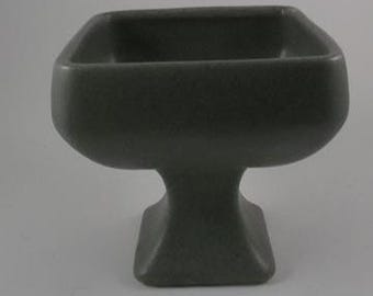 Vintage Planter, Square Pottery Pedestal Planter, Green with Brown Speckles, MCM Planter, 5 1/4'' tall, paint missing on base