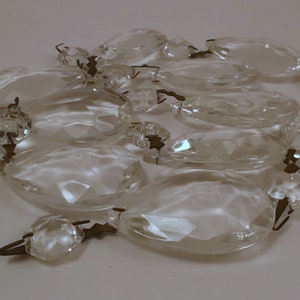 Vintage Chandelier Crystals, Clear Glass, 2&quot; Teardrop Glass Crystal with 5/8&#39;&#39; Octagon Crystal,  Brass Connectors, 12 Pieces