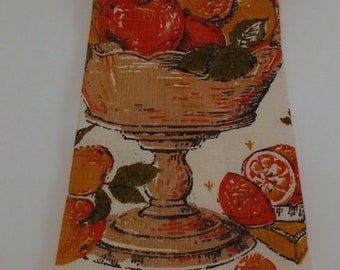 Vintage Dish Towel, Cream Linen with Fruits and Compote in Red, Avocado Green, Tan and Gold, Pears, Oranges, Linen Dish Towel , 28 x 15 1/2