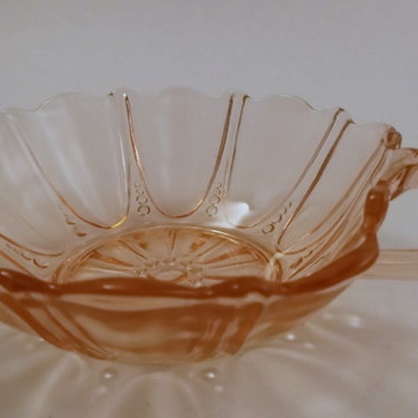 Vintage Candy Dish, Pink Depression Glass, Pink Glass Nappy, Handle and Spout Candy Dish, Oyster and Pearl, Anchor Hocking