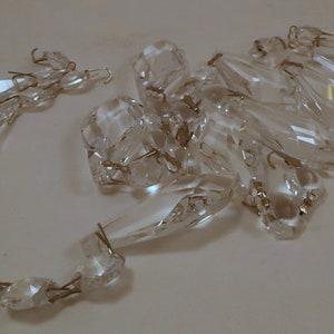 Vintage Chandelier Crystals, Clear Glass, 2&quot; Pointed Drop Glass Crystal with (2) 1/2&#39;&#39; Octagon Crystals, 10 Pieces