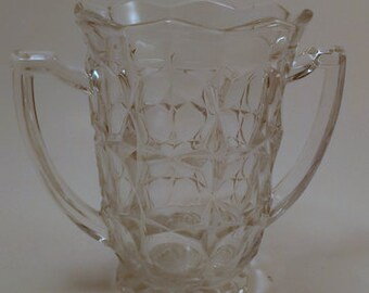 Vintage Celery Vase or Spooner, Clear Pressed Glass with Scalloped Edges, Glass Serving or Vase, Very Heavy with 2 Handles, 5 1/2''