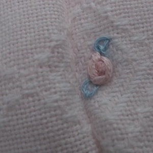 Vintage Blanket, Baby Blanket, Crib Blanket, Pale Pink with Pink Roses, Satin Binding Edges, 36 x 28 1/2, a few snagged stitches