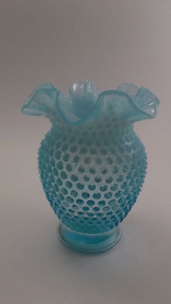 Vintage Vase Blue Glass Vase Blue Opalescent Hobnail Vase with Ruffled Edge Fenton il 570xN ev1h