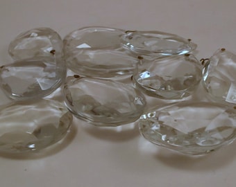 Vintage Chandelier Crystals, 2" Teardrop Glass Crystal, Faceted Prisms, 10 Pieces