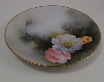 Vintage Hand Painted Plate, Lavender China with Pink , Lavender and Orange Flowers, Gold Edge, Noritake, Made in Japan, 6 1/4''