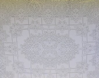Vintage Tablecloth, Cream Lace Tablecloth, Quaker Lace Style Tablecloth, faint stains, 84 x 64