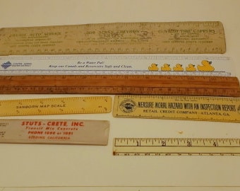 Vintage Rulers, 7 Pieces Rulers Assortment, Metal, Plastic and Wood