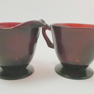 Vintage Cream and Sugar, Ruby Red Anchor Hocking Glass, Creamer and Sugar Bowl, 3&#39;&#39;