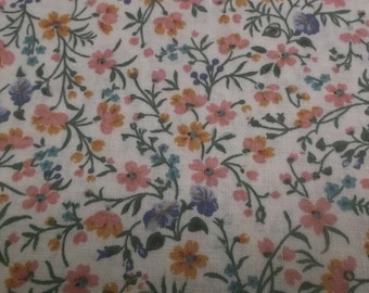 Fabric, Quilt Fabric, Cotton Fabric, Cream with Pink, Gold, Blue and Green Floral, 43''wide x 3 Yards +