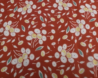 Fabric, Quilt Fabric, Cotton Fabric, Dark Red with White, Gold and Jade Floral, Red Rooster, "A Stitch In Time" Fabric, 43''x 1 Yard