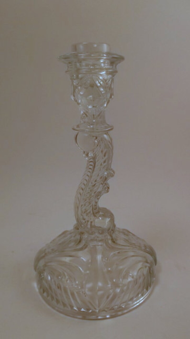 Vintage Candle Holder Pair Clear Pressed Glass Taper Etsy