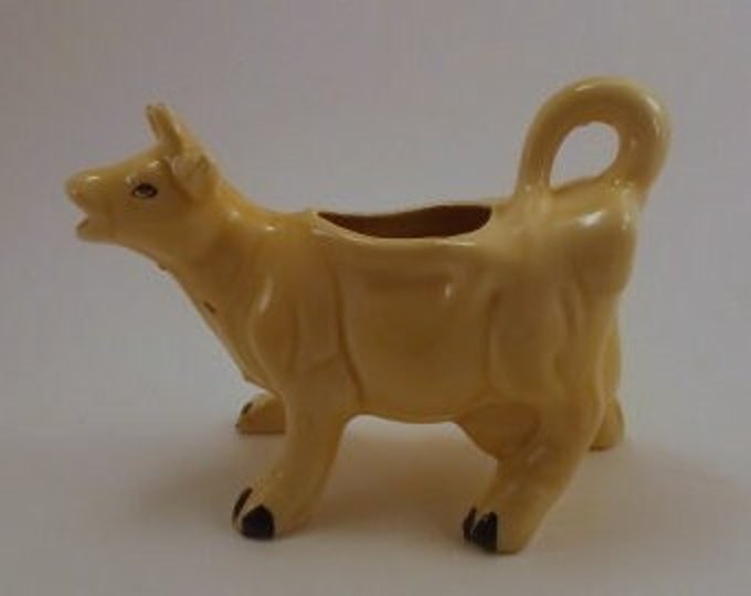 Vintage Creamer, Cow Shaped Creamer, Yellow Ceramic Cow Creamer, 6 1/4