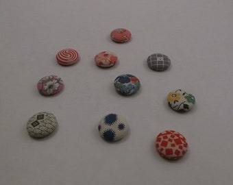 Handmade Magnets, Vintage Fabric Covered Button Magnets, 10 Piece Assortment, 7/8''
