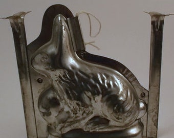 Vintage Mold, Metal Chocolate Mold, Easter Bunny Rabbit Chocolate Mold, 6 1/2'' Bunny