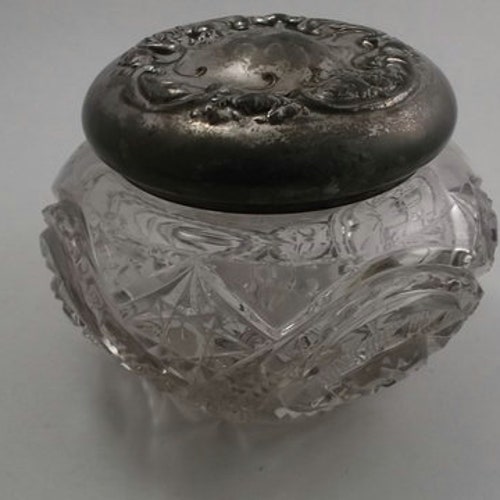 Vintage Pretty Glass Jar With Metal Lid Etsy