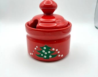Waechtersbach Christmas Sugar Bowl with Lid Germany Red Holiday Table Decor
