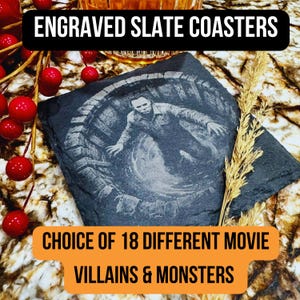 Halloween Slate Coasters: Movie Villains & Gothic Decor - Custom Text