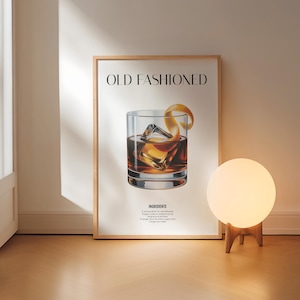 Old Fashioned Cocktail Recipe Print – Digital Download Bar Wall Art, Whiskey Poster, Bourbon Drink Decor, Mixology Printable Gift