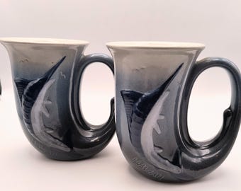 Vintage Marlin Hawaii Mug – Horn Shaped Stoneware, 80s Souvenir