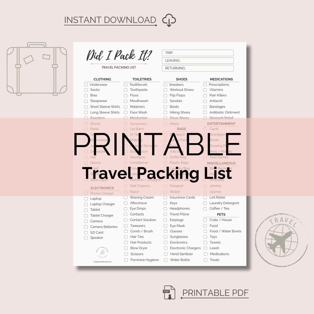 Printable Packing List | Travel Packing List PDF | Packing List ...