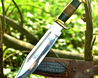 Cuchillo Bowie de Crocodile Dundee para caza, pulido espejo, incluye funda de cuero