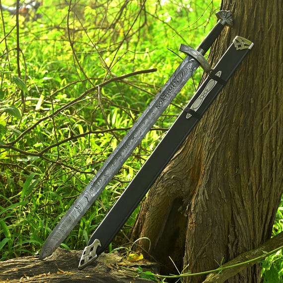 Handmade Damascus Steel Viking Ragnar Sword: Medieval Replica with Scabbard