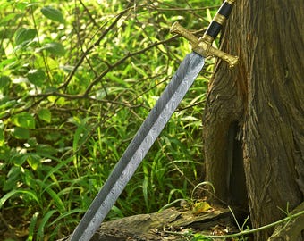 Espada vikinga de caballero, hecha a mano en acero de Damasco, réplica con filo de navaja