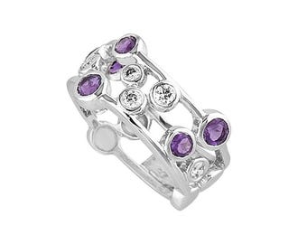 14K White Gold Amethyst and Lab-Grown Diamond Statement Ring