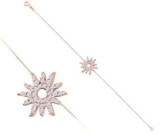 Bracelet soleil diamants cultivés en laboratoire en or rose 14 carats - 34 pierres 0,19 carat