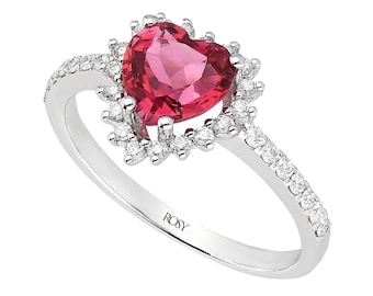 Heart Tourmaline and Diamond Ring in 14K White Gold – Romantic Gemstone Promise Ring