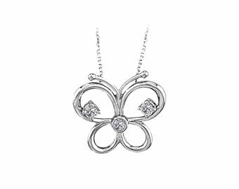 Lab-Grown Diamond Butterfly Pendant Necklace: 14K White Gold, Open Design