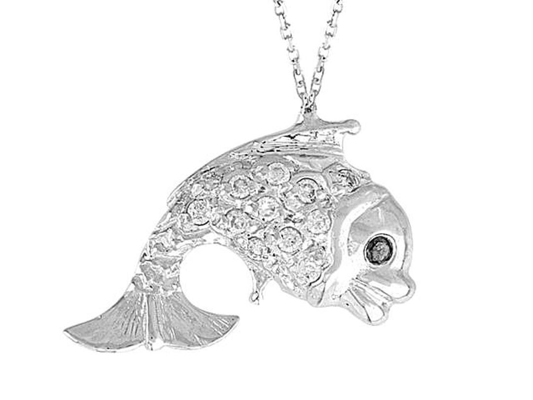 Lab-grown Diamond Fish Pendant: 14K White Gold Ocean Necklace - Etsy