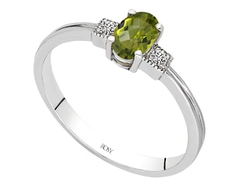 Anillo de peridoto ovalado y diamante cultivado en laboratorio - Oro blanco de 8 quilates