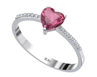 14K White Gold Heart-Shaped Pink Tourmaline and Lab-Grown Diamond Ring – 0.54 ct