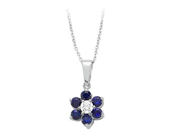 Sapphire Flower Pendant with Diamond Center in 8K White Gold – Blue Gemstone Necklace