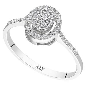 Bague halo de diamants ovales de culture en laboratoire en or blanc 14 carats - sertissage pavé de 0,26 carat