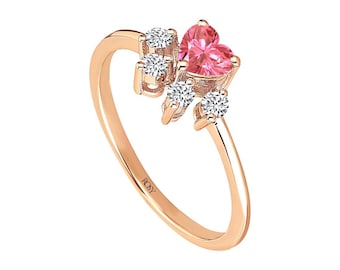 14K Rose Gold Pink Tourmaline Heart Ring with Lab-Grown Diamonds