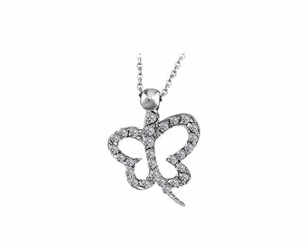 Lab-Grown Diamond Butterfly Necklace: 14K White Gold Open Pendant