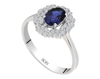 14K Weißgold Saphir Halo Ring - Eleganter Diamant Akzent