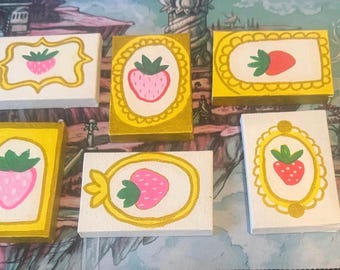 Minicanvas aardbei mysteriezakje schilderij, handgeschilderde doeken