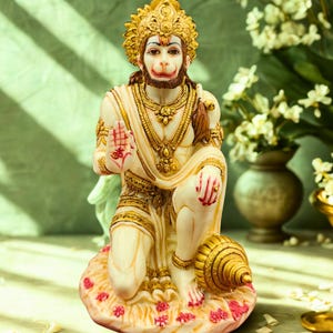 Elegant Hanuman Ji Idol in Kneeling Pose | Marble Finish Bajrangbali Statue  Hindu God Figurine for Home Temple Gift  Vastu Decorative Murti