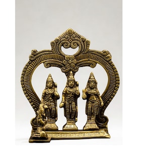 Antique Brass Ram Darbar Idol | Lord Rama Sita Lakshmana Hanuman Statue | Hindu God Figurine for Home Temple and Gifts