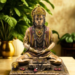 Meditating Hanuman Resin Statue – Lord Bajrangbali in Dhyana Pose | Spiritual Resin Idol for Home Temple & Meditation Room