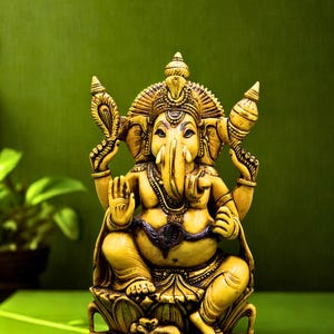 Antique Finish Marble Dust Ganesha Statue – Lord Ganpati Idol for Home Temple, Spiritual Decor & Auspicious Gifting