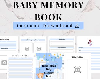 Livro de Memórias do Bebê 2025–2026 para Imprimir | Diário de Lembranças de Marcos do Bebê para Novos Pais | Álbum Digital de Memórias para Bebês do Primeiro Ano