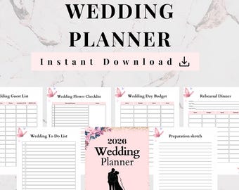 2026 Wedding Planner Printable | Bride Wedding Organizer Checklist | Engagement Planner Binder PDF | Digital Wedding Planning Template
